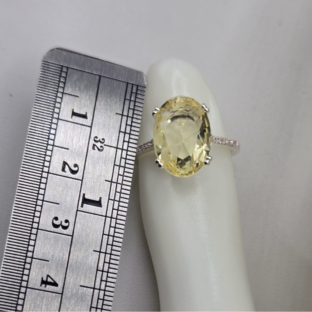 Swarovski Crystal Elements Silver Statement Ring Light Yellow Citrine Size 7 - Picture 5 of 9